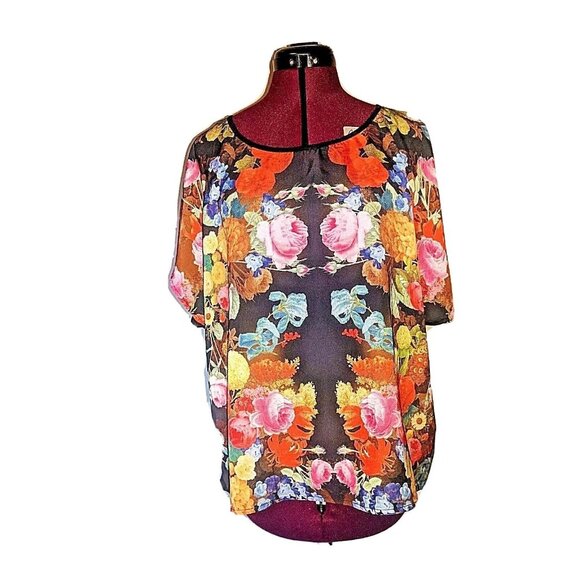 Torrid Top Blouse Women Size 0 Large 12 Short Sleeves Floral Hi Low Hem - Picture 1 of 6
